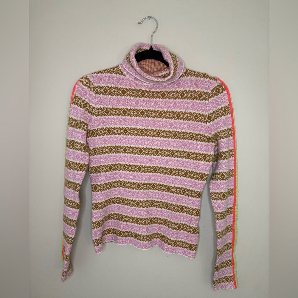 Maeve Anthropologie Fair Isle Turtleneck Sweater XS Pink Brown Cottagecore